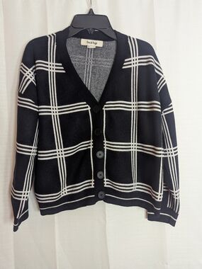 Black Windowpane V-Neck Button Cardigan